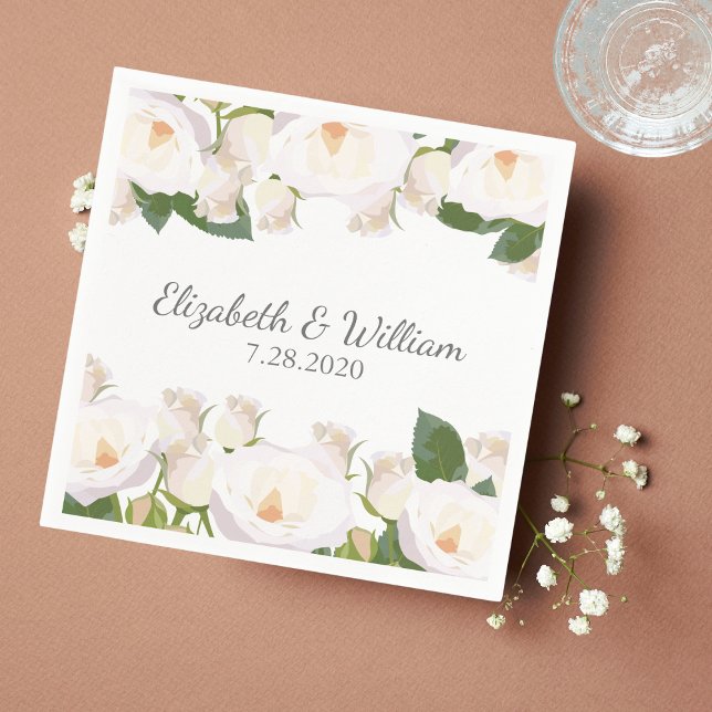 Servilleta De Papel Hermosa Rosa Blanca Elegante Boda Romántico (Subido por el creador)