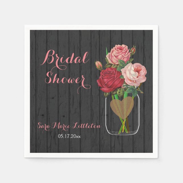 Servilleta De Papel Hermosa Rosa Mason Jar Bridal Shower (Anverso)