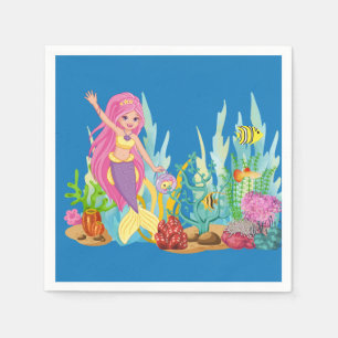 Servilleta De Papel Hermosa sirena PINK PELO jugando en el mar