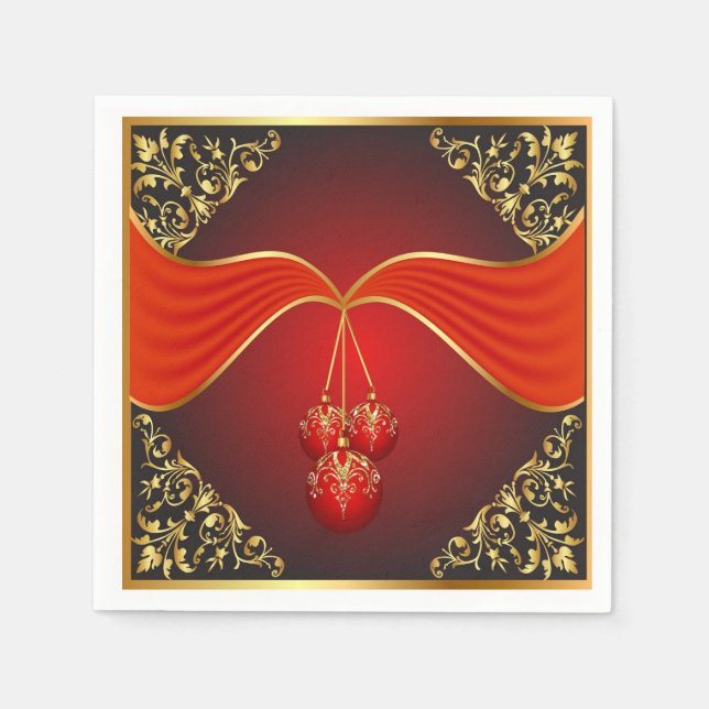 Servilleta De Papel Hermosas bolas de Navidades con esquinas ornamenta (Anverso)