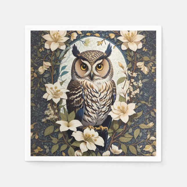 Servilleta De Papel Hermosas Flores De Búho Y Jazmín (Anverso)