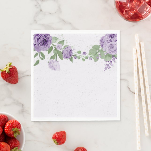 Servilleta De Papel hermosas flores moradas hojas verdes botánicas (In situ)