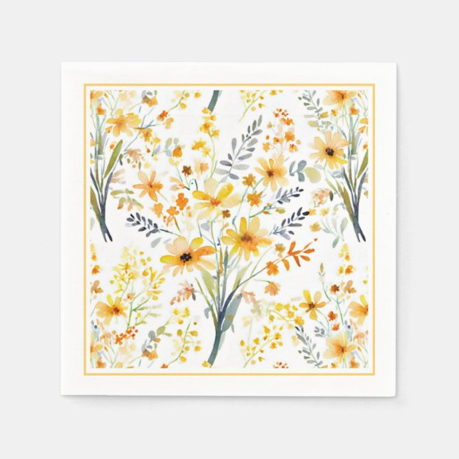 Servilleta De Papel Hermosas flores silvestres amarillas de primavera (Anverso)