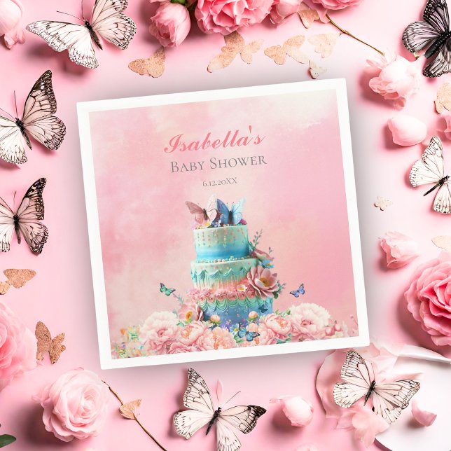 Servilleta De Papel Hermosas mariposas gemelas Baby Shower (Charming napkins, twin butterflies grace, delicately wiping away sweet baby smiles.)