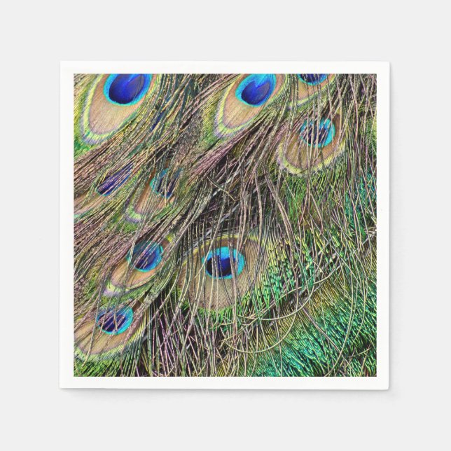 Servilleta De Papel Hermosas plumas de pavo real (Anverso)