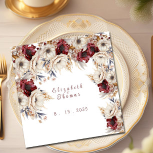 Servilleta De Papel Hermosas Rosas Blancas Acuarela  Amapolas Burgundy