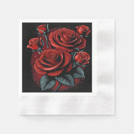 Servilleta De Papel Hermosas rosas rojas en Fiesta negro