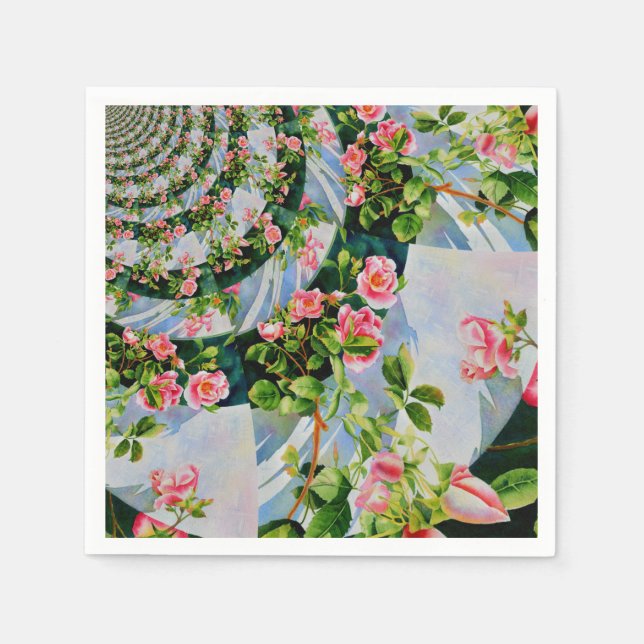 Servilleta De Papel Hermosas rosas rojas rosadas retro acuarela floral (Anverso)