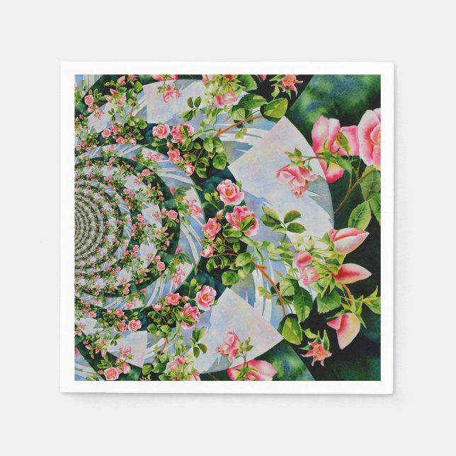 Servilleta De Papel Hermosas rosas rojas rosadas retro acuarela floral (Anverso)