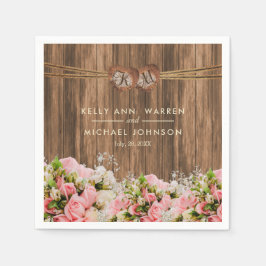 Servilleta De Papel Hermosas rosas y blancas en la madera