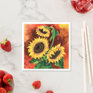 Servilleta De Papel Hermosas toallas de tres girasoles - Pintura