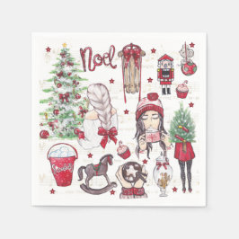 Servilleta De Papel Hermoso acuarela Navidades rojos