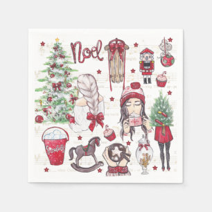Servilleta De Papel Hermoso acuarela Navidades rojos