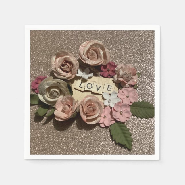 Servilleta De Papel Hermoso amor floral elegante y purpurina (Anverso)