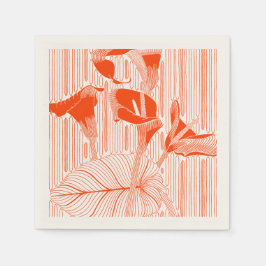 Servilleta De Papel Hermoso arte floral de línea con plantas naranjas