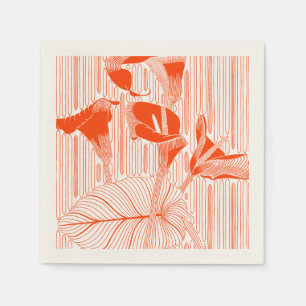 Servilleta De Papel Hermoso arte floral de línea con plantas naranjas