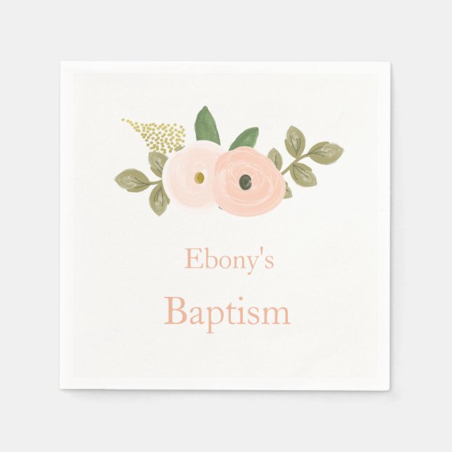 Servilleta De Papel Hermoso Baptismo Floral Peach Christening Napkin (Anverso)