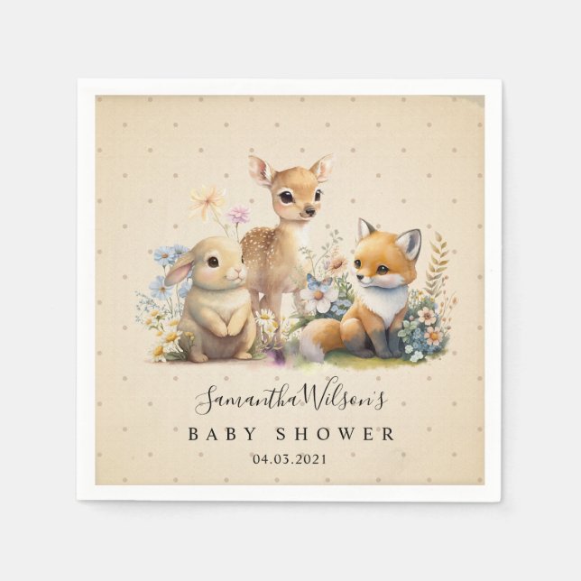 Servilleta De Papel Hermoso bebé Bunny Deer Fox Floral Baby Shower N (Anverso)