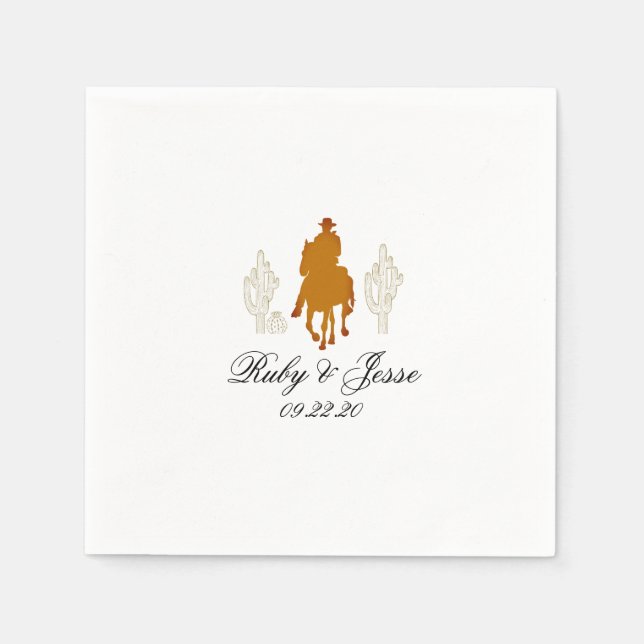 Servilleta De Papel Hermoso Boda de Western Dark Brown (Anverso)
