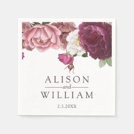 Servilleta De Papel Hermoso Boda Floral Borgoña