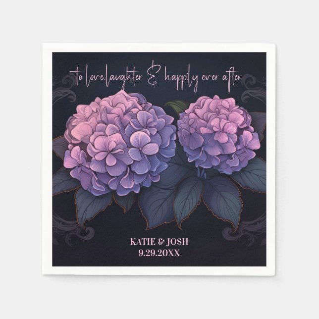 Servilleta De Papel Hermoso Boda floral morado negro hidrangea (Anverso)