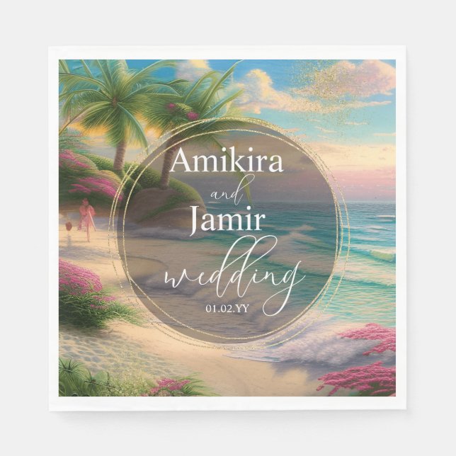 Servilleta De Papel Hermoso Boda Purpurina Faux (Anverso)