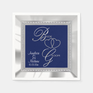 Servilleta De Papel Hermoso Boda Royal Blue, Silver y White Satin
