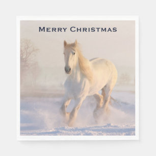 Servilleta De Papel Hermoso caballo blanco en los Navidades de la niev