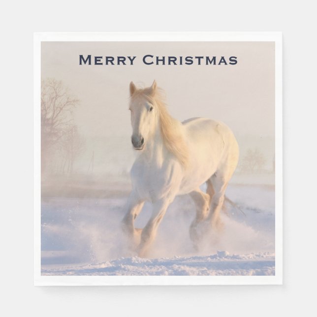 Servilleta De Papel Hermoso caballo blanco en los Navidades de la niev (Anverso)