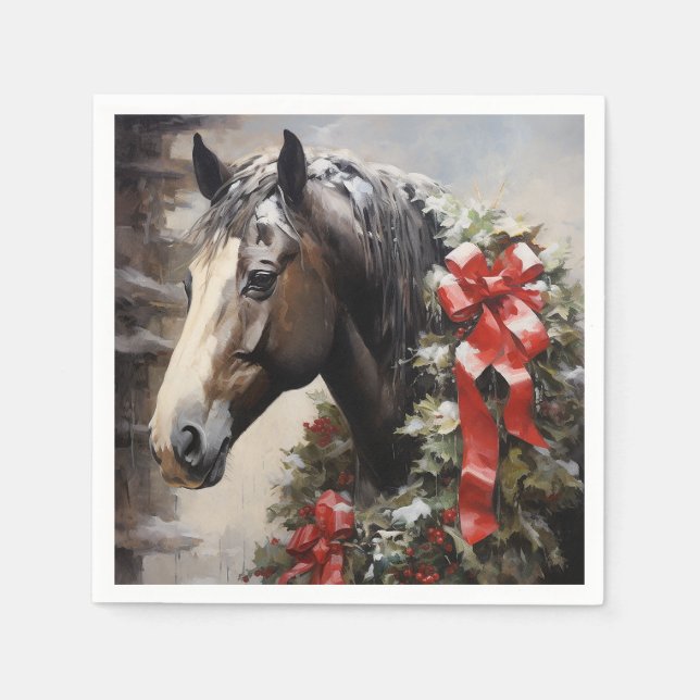 Servilleta De Papel Hermoso caballo con Navidades de la guirnalda del  (Anverso)