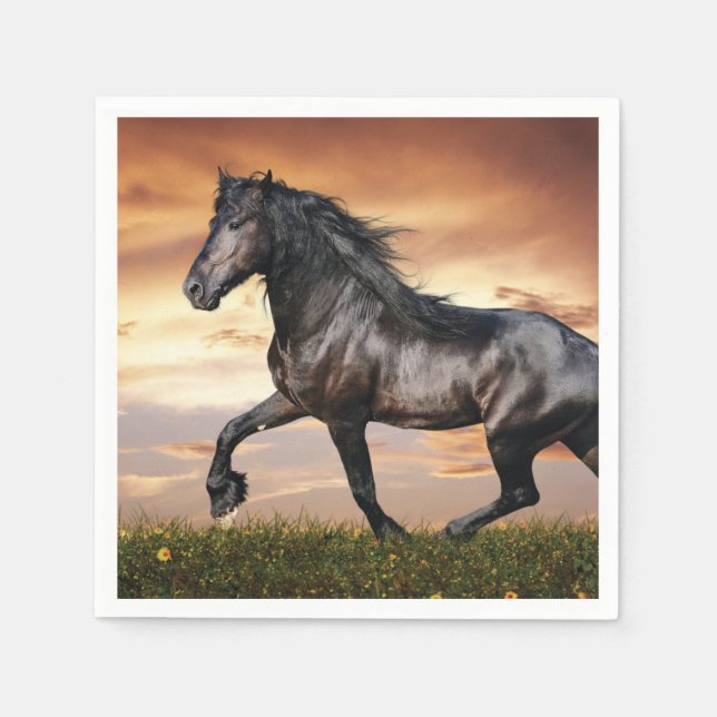 Servilleta De Papel Hermoso caballo negro (Anverso)