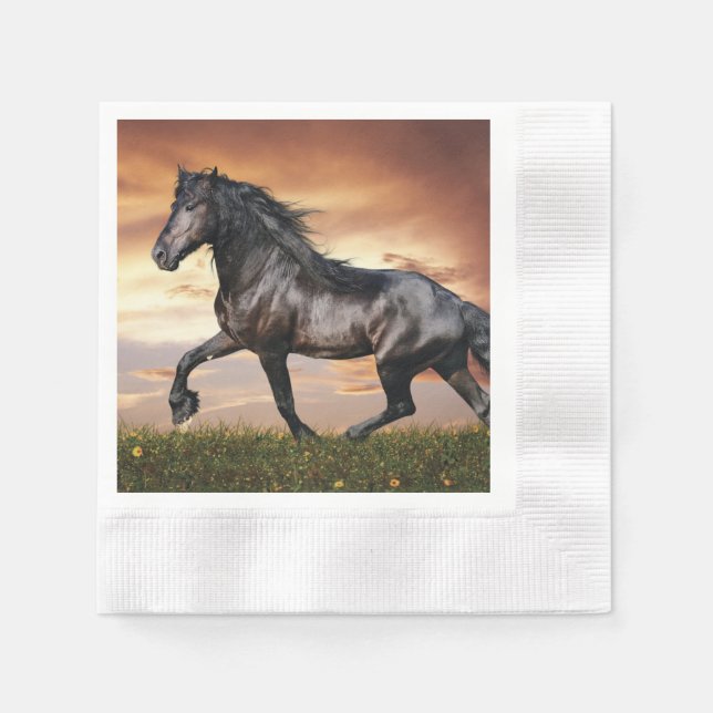 Servilleta De Papel Hermoso caballo negro (Anverso)
