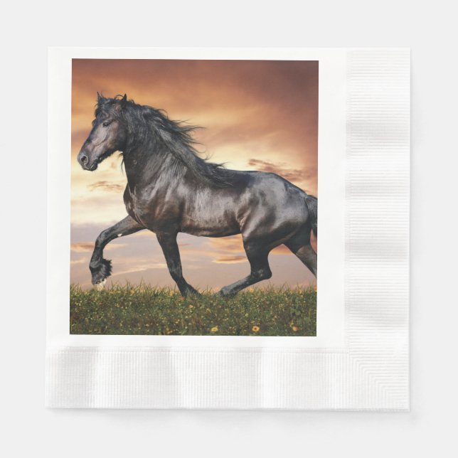 Servilleta De Papel Hermoso caballo negro (Anverso)