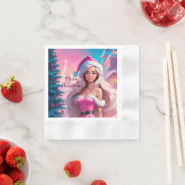 Servilleta De Papel Hermoso Chica de Navidades rosados 01