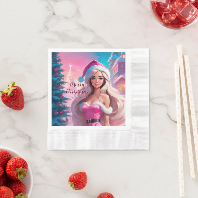 Servilleta De Papel Hermoso Chica de Navidades rosados 01 (In situ)