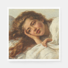Servilleta De Papel Hermoso Chica en cama con pelo rojo