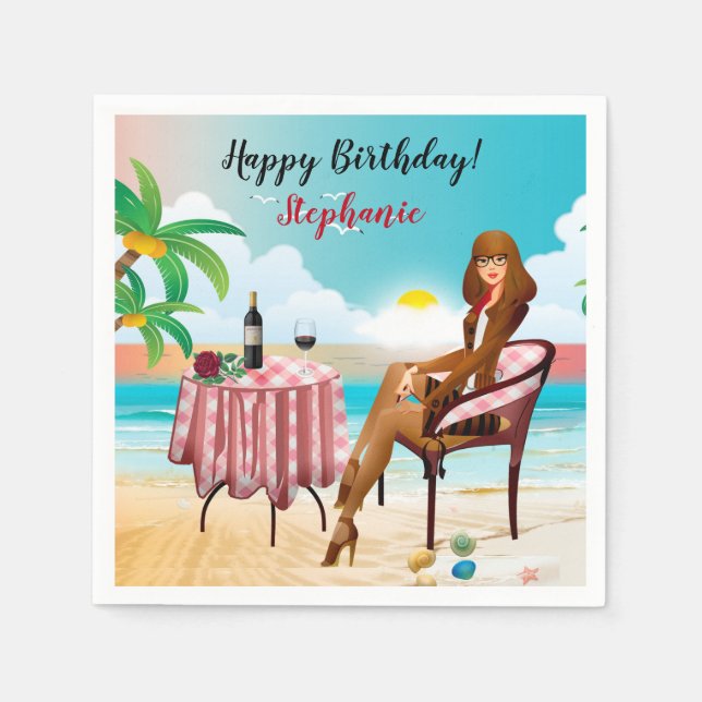 Servilleta De Papel Hermoso Chica En Las Toallas De Cumpleaños De La P (Anverso)