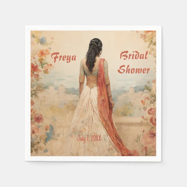 Servilleta De Papel Hermoso Chica en Sari personalizado (Anverso)