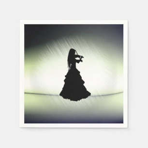 Servilleta De Papel Hermoso Chica gitano juega al violín verde