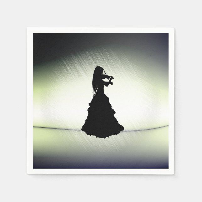 Servilleta De Papel Hermoso Chica gitano juega al violín verde (Anverso)