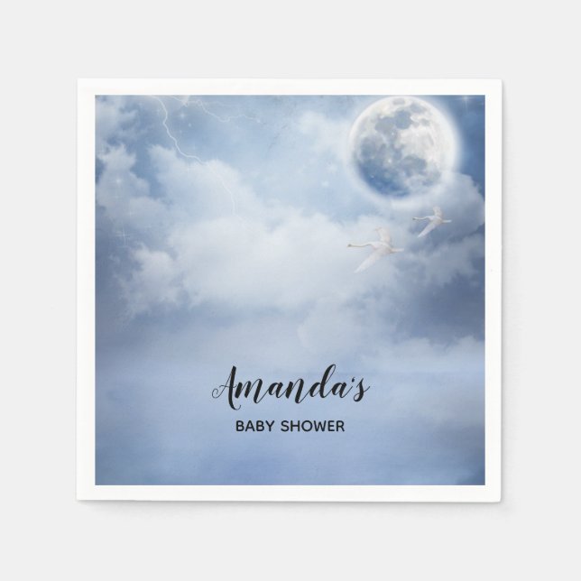 Servilleta De Papel Hermoso cielo azul con Baby Shower de cisnes volad (Anverso)