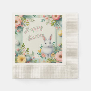 Servilleta De Papel Hermoso conejito de Pascua con flores