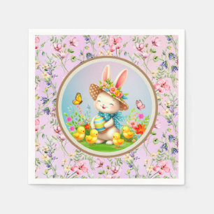 Servilleta De Papel Hermoso conejo de Pascua y Feliz Fiesta de Flores