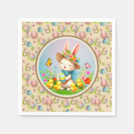 Servilleta De Papel Hermoso conejo de Pascua y Feliz Fiesta de Flores