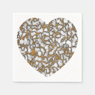 Servilleta De Papel Hermoso corazón de textura de mármol blanco y oro