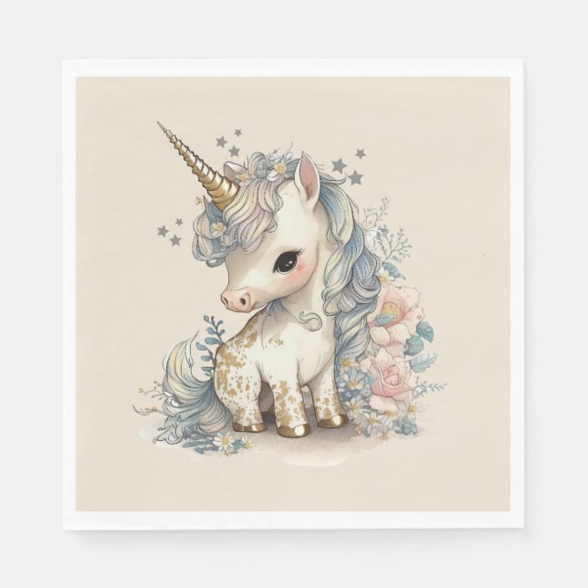 Servilleta De Papel Hermoso cumpleaños de Cute Unicorn (Anverso)