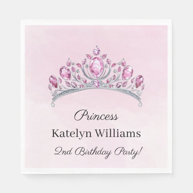 Servilleta De Papel Hermoso Cumpleaños de Princesa con Acuarela Rosa (Anverso)