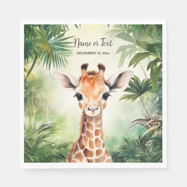 Servilleta De Papel Hermoso Cumpleaños De Selva De Jirafa Lindo (Anverso)