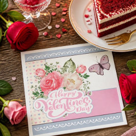 Servilleta De Papel Hermoso día de San Valentín floral y mariposa