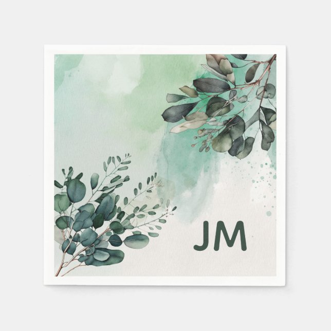 Servilleta De Papel Hermoso diseño de hojas de acuarela (Anverso)